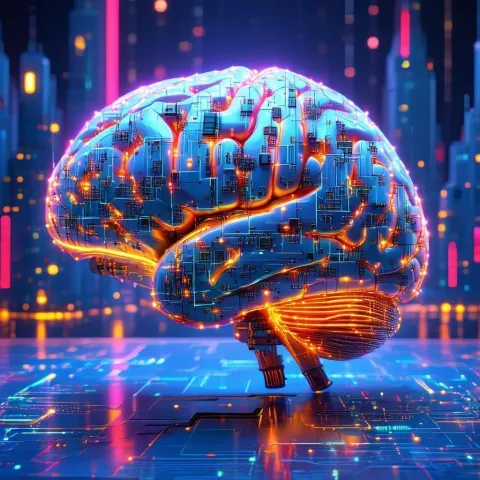 Neonpunk Brain Wired With Glowing Semiconductors