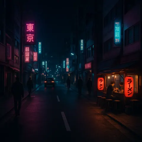 Peaceful Street in Tokyo at Midnight