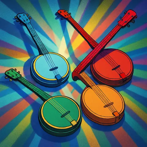 Four Diverse Banjos in Flat Colors Radiate