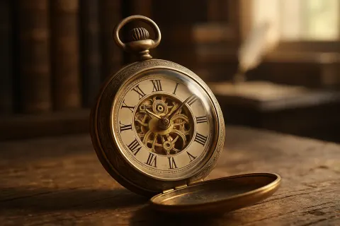 Detailed 3D-rendered Image Depicting an Antique Brass Pocket Watch Placed
