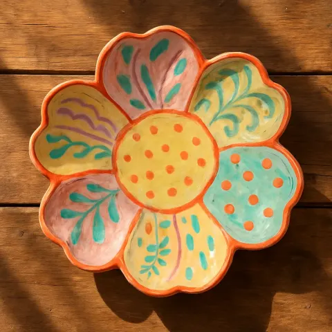 Vibrant Ceramic Plate Shaped Like a 🌸 Flower