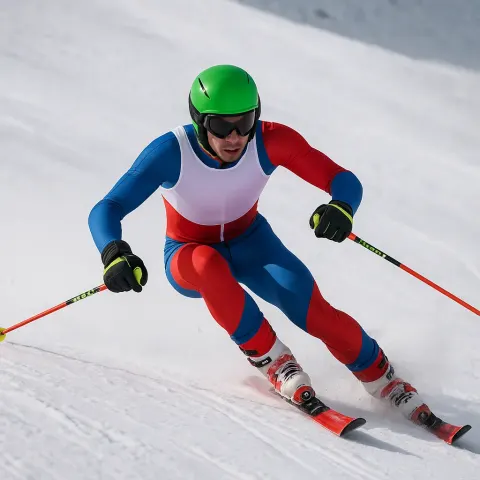 Skier Wearing a Bright Green Helmet