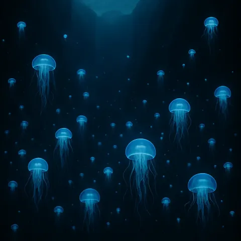 Countless Glowing Jellyfish Drift