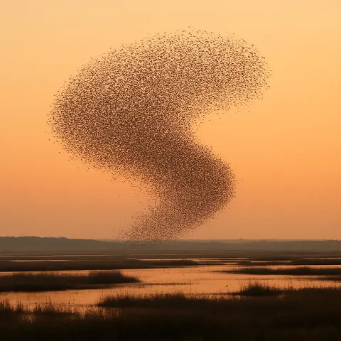 Vast Flock of Migratory Birds Forms a Dynamic