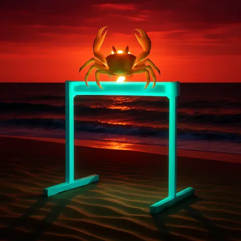 Radiant Turquoise Barrier Stands Prominently Against a Blazing Red Sunset