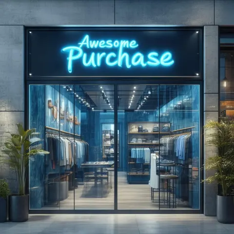 3D Storefront Glowing With an AwesomePurchase Neon Sign