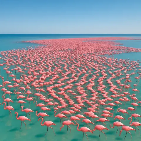 Immense Flock of Vibrant Pink Flamingos Creates a Shifting Pattern