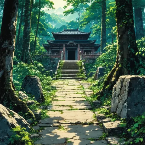 Ghibli Stone Path to an Abandoned Forest Temple