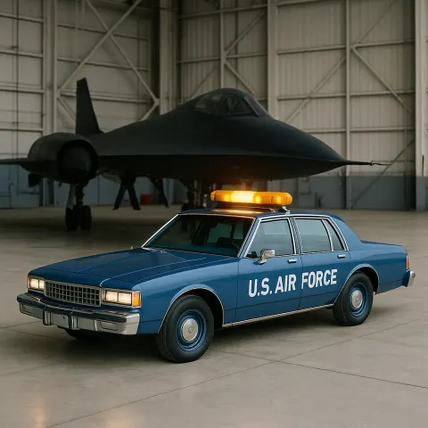 Blue U.S. Air Force Car with a Rooftop Amber