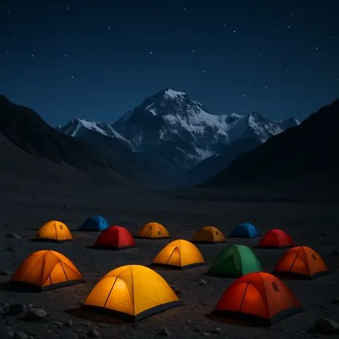 Scattering of Brightly Colored Tents Dots the Vast