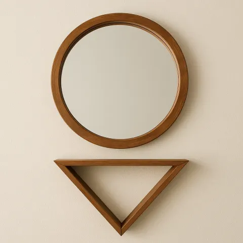 Circular Mirror Enclosed in a Wooden Frame