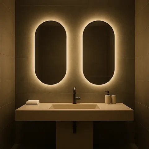 Bathroom Containing One Sink Paired with Two Mirrors