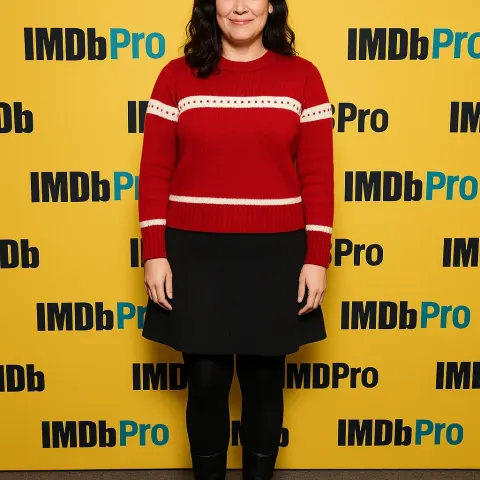 Woman Wearing a Red Sweater with White Accents