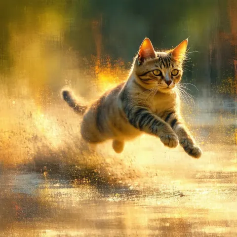 Leaping Cat Painted in Vibrant Digital Motion
