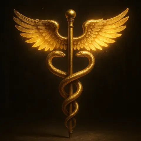 Hermes' Magical Staff Crafted from Gilded Bronze Is Adorned
