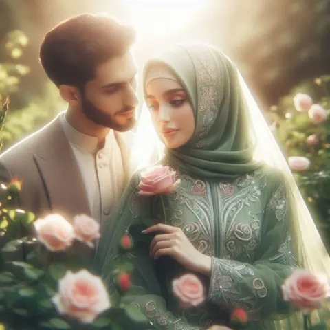 Romantic Arabian Couple in Serene Garden