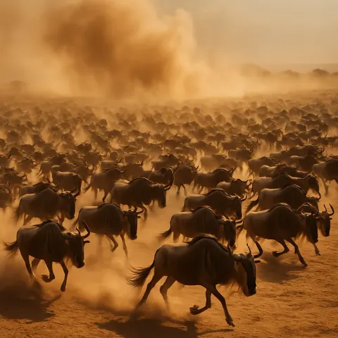 Boundless Herd of Wildebeest Kicks Up a Colossal Dust Cloud