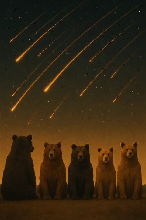Five Diverse Brown Bears in Rigid Formal Poses Behold