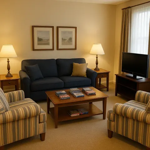 Cozy Living Room with Two Striped Armchairs