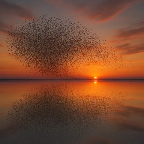 Countless Tiny Silhouettes of Birds Wheel in Unison