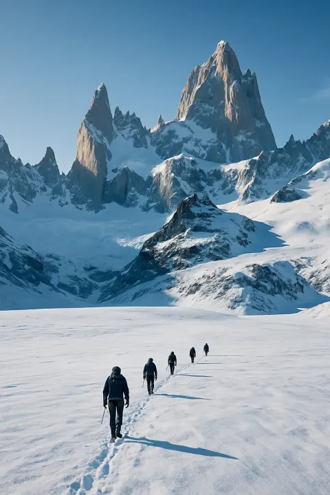 Few Distant Figures Trek Across a Vast