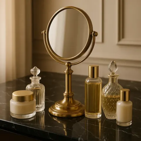 Timeless Gold Mirror for Cosmetics Rests Gracefully