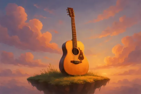 Lone Acoustic Guitar with Bird Inlays