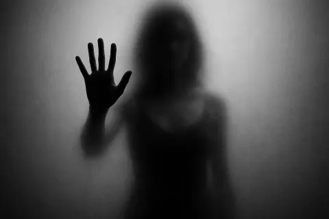 Monochrome Image Reveals the Vague Silhouette of a [woman's Figure]