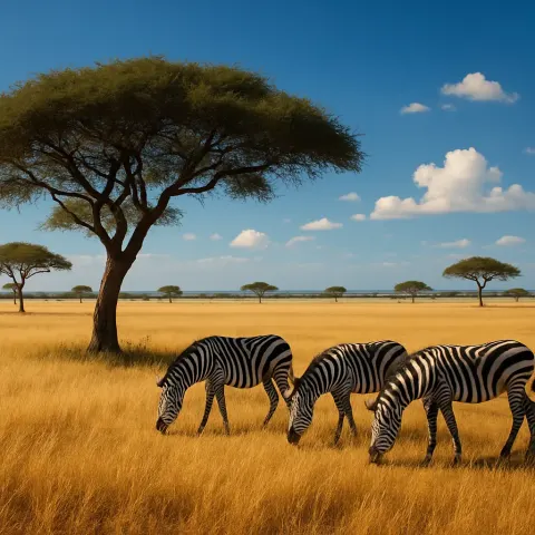 Endless Savanna Spreads Out under a Vivid Blue Sky