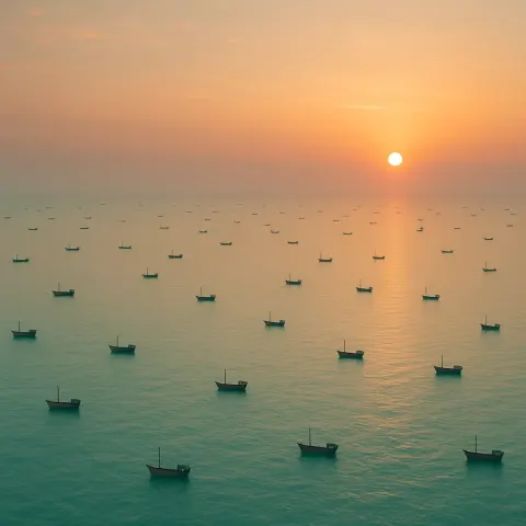 Myriad Tiny Fishing Boats Are Scattered Across an Immense
