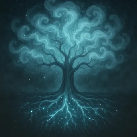Tree Whose Roots Shimmer Like Star Patterns and Whose Branches