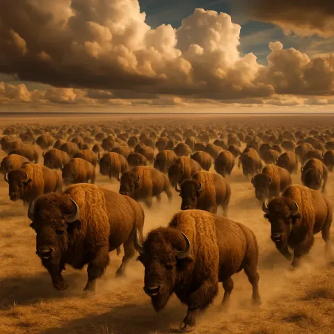 Immense Herd of Bison Thunders Across a Vast