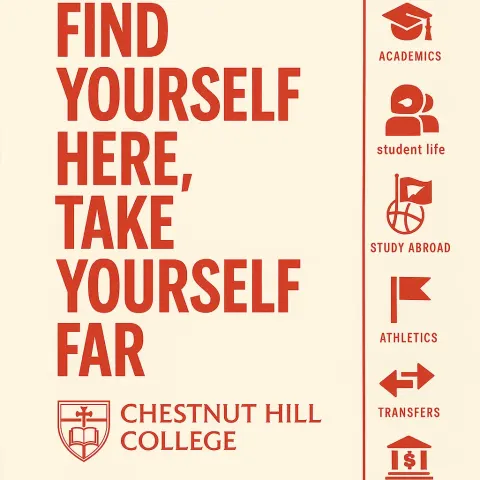 Promotional Booklet Cover for Chestnut Hill College Featuring the Text