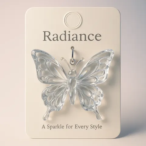 Meticulously Crafted 3D Visualization Showcasing a Detailed Butterfly-shaped Glass Pendant