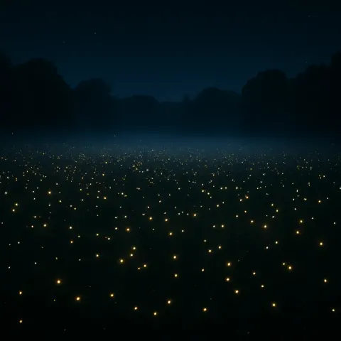Vast Swarm of Thousands of Glowing Fireflies Hovers