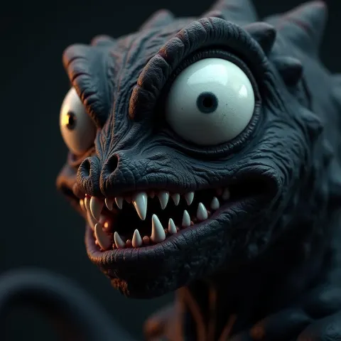 White Eyed Monster With Sharp Fangs in 3D