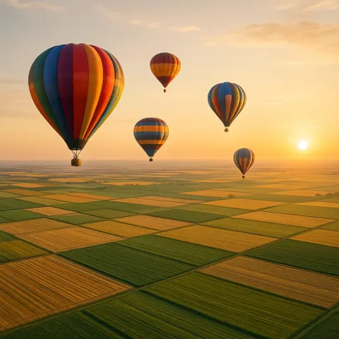 Small Cluster of Brightly Colored Hot Air Balloons Drifts Serenely