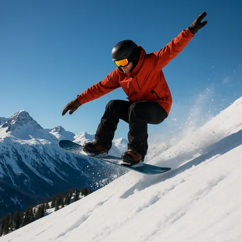 Snowboarder Is Jumping Off a Snowy Slope