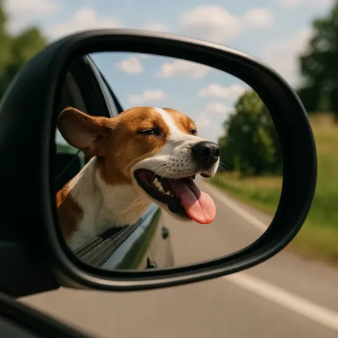 Dog Appears with its Head Out of a Car Window