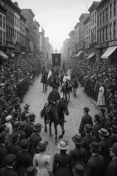 Bustling Historical Street Scene Showcasing a Large Crowd
