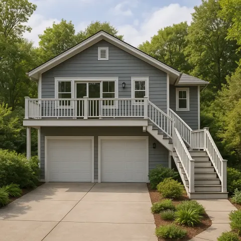 Two-story Gray House with a Dual Garage