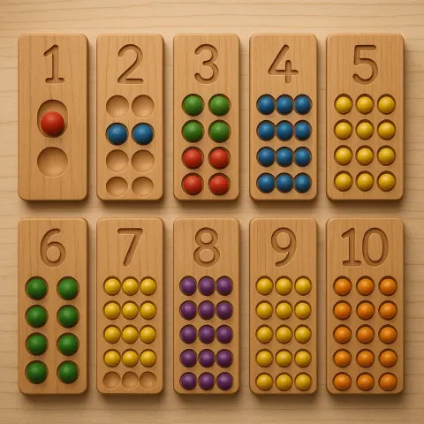 Wooden Number Boards Labeled 1 to 10 with Corresponding Colored