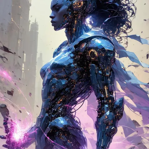 Cybernetic Warrior in Glass Armor Casting Spells