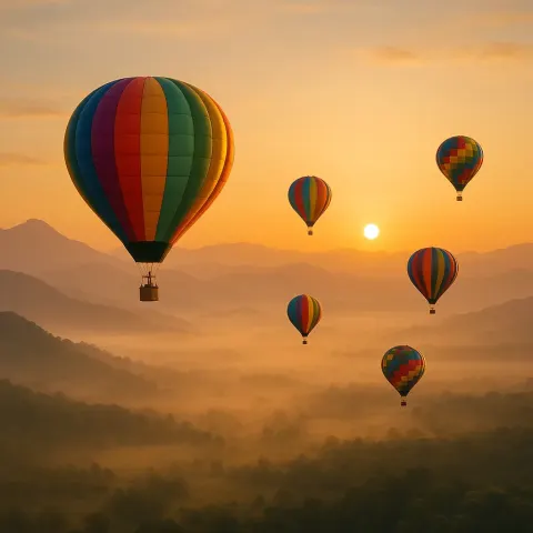 Small Flotilla of Vibrant Hot Air Balloons