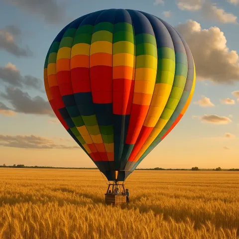 Colorful Hot Air Balloon Descending Gently
