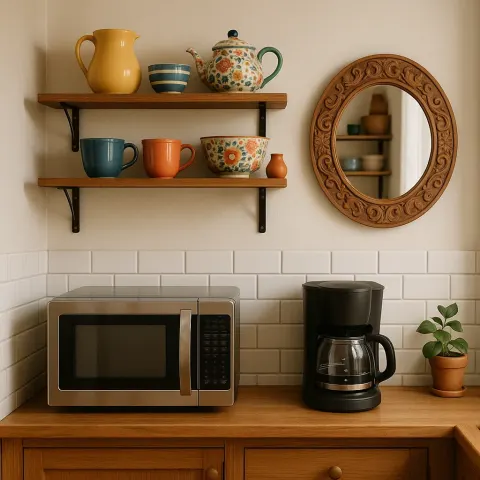 Cozy Kitchen Corner Featuring a Microwave