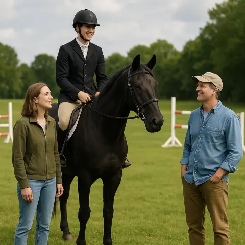 Person Is Sitting on a Black Horse
