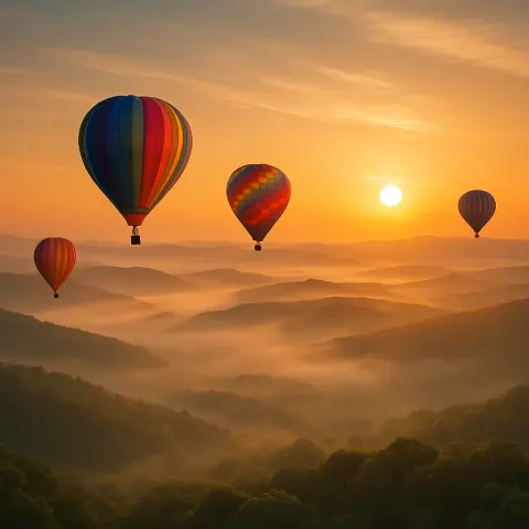 Few Colorful Hot Air Balloons Drift Majestically over Vast