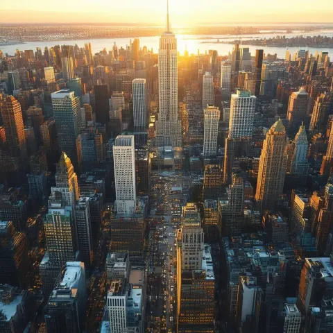 Volumetric 3D Sunrise Over Downtown Manhattan