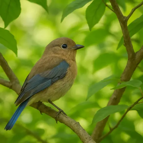 Small Bird with Brown Feathers and Blue Accents